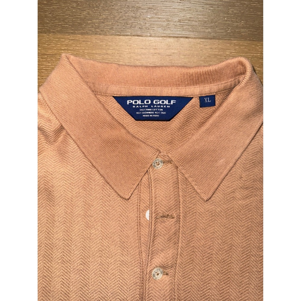 Polo Golf Ralph Lauren Pima Cotton Cashmere Silk Herringbone Polo Shirt Mens XL - Picture 2 of 5